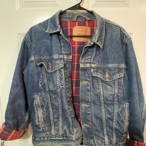 Vintage Levi Denim Jacket With Red/black Plaid Liner Made In USA